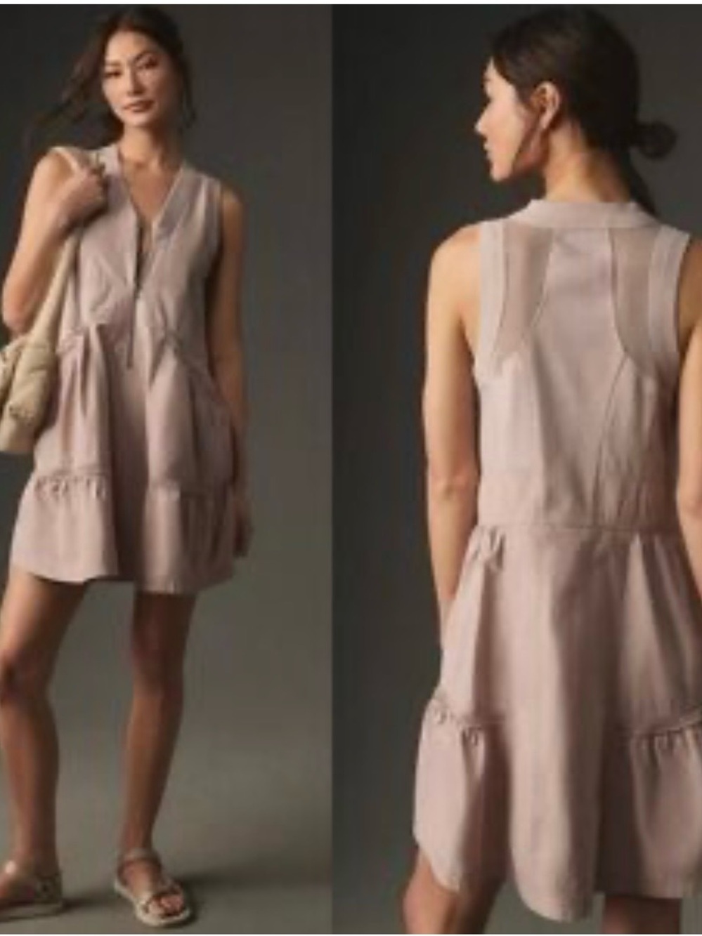Anthropologie daily practice Sleeveless Asymmetrical Tiered Dress in Dusty Mauve